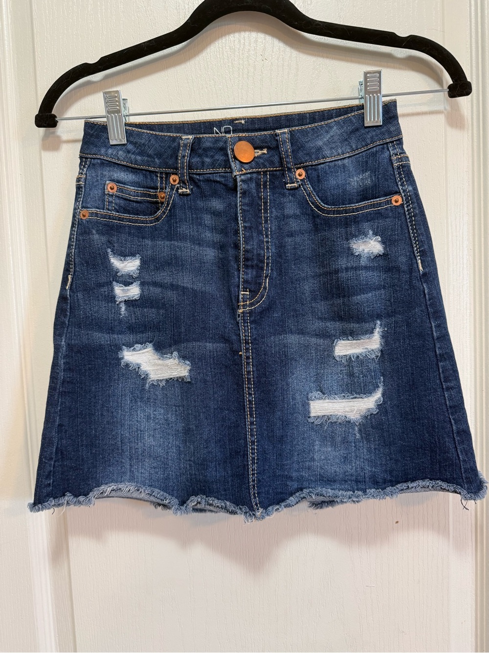 No Boundaries Distressed Dark Blue Denim A-Line Skirt
